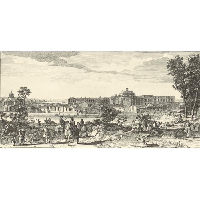 Vue du château et d’une partie de la ville de Versailles, du côté de l’étang - Une estampe d’après Jacques Rigaud