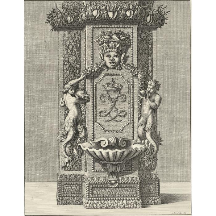 Pilier orné de coquillages et de rocailles - Une estampe d’après Jean Lepautre