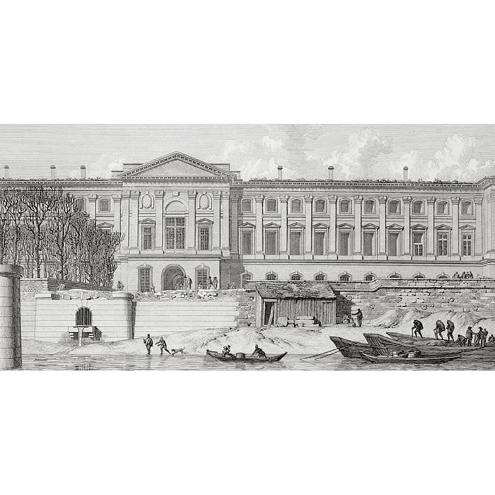 Façade du Louvre sur la rivière ; vue du Louvre côté nord - Une estampe d’après Louis-Pierre Baltard