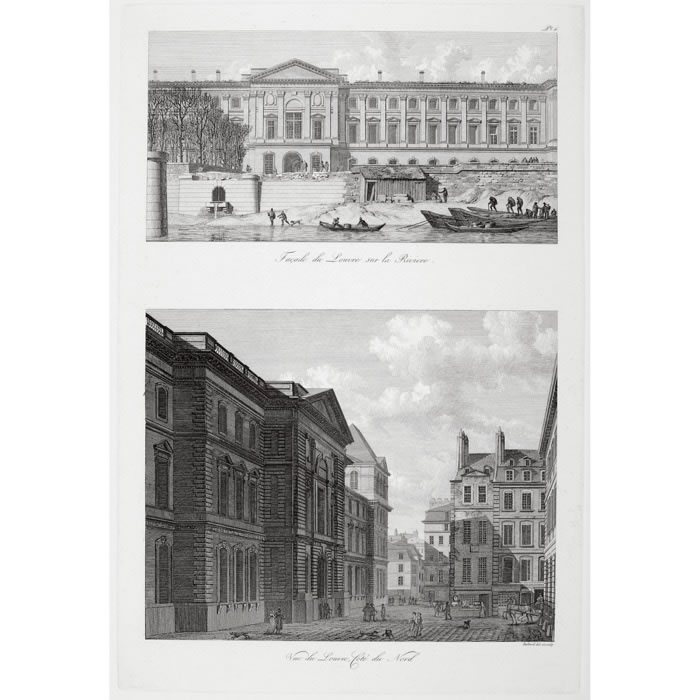 Façade du Louvre sur la rivière ; vue du Louvre côté nord - Une estampe d’après Louis-Pierre Baltard