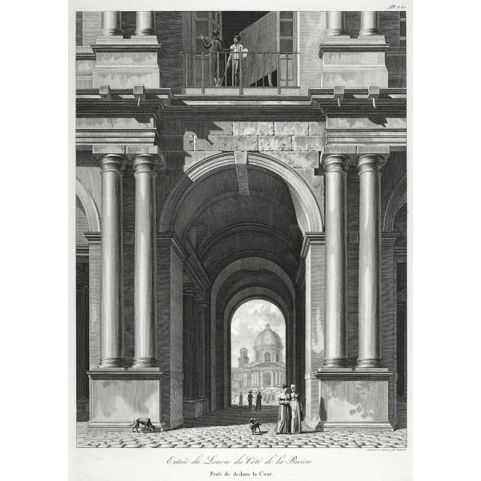Riverside entrance to the Louvre, seen from inside the courtyard - Une estampe d’après Louis-Pierre Baltard