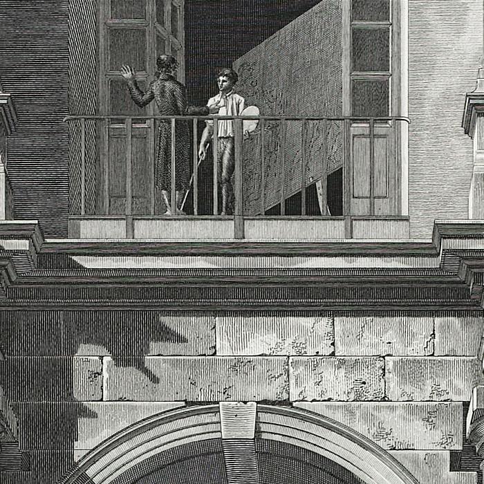 Riverside entrance to the Louvre, seen from inside the courtyard - Une estampe d’après Louis-Pierre Baltard