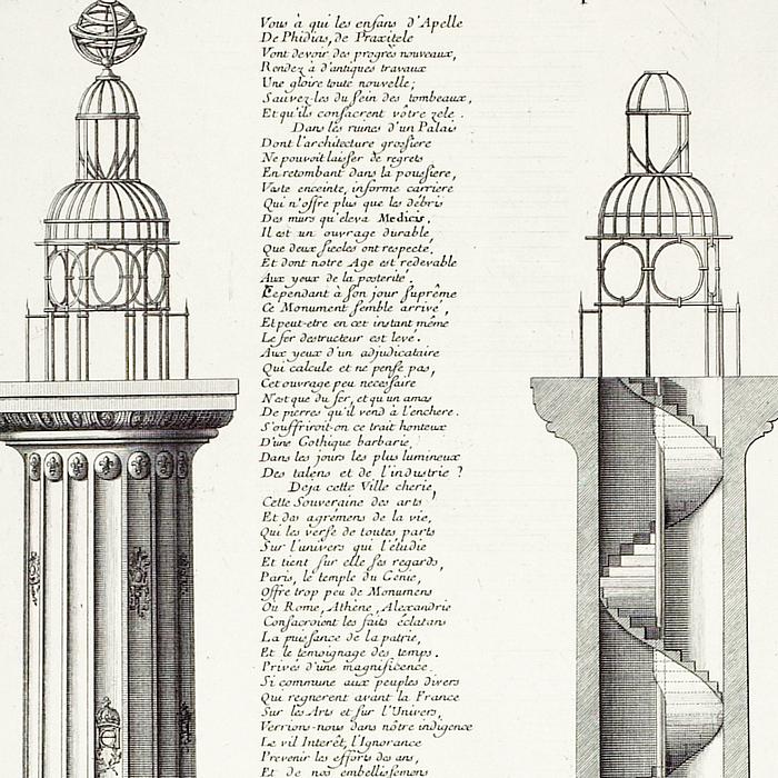 Colonne érigée en l’hôtel de Soissons par Catherine de Médicis - Une estampe d’après  Anonyme