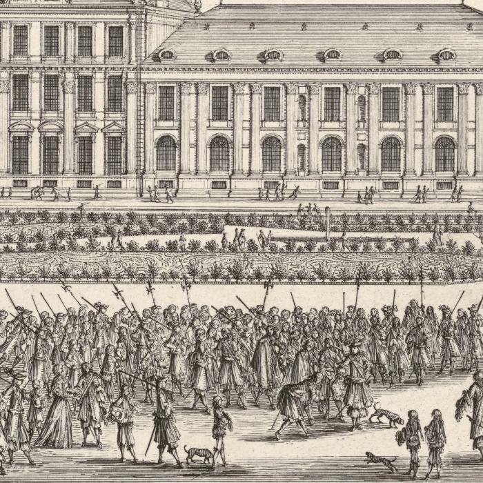 Le palais des Tuileries du côté des jardins, avec le plan du rez-de-chaussée - Une estampe d’après Israël Silvestre