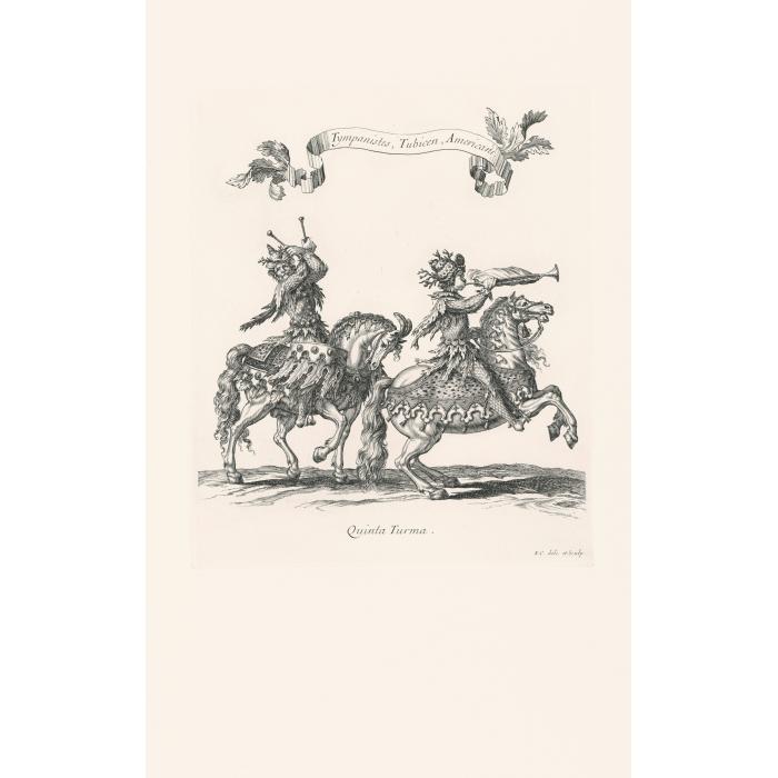 Cinquième quadrille : timbalier et trompette américains - Une estampe d’après François Chauveau