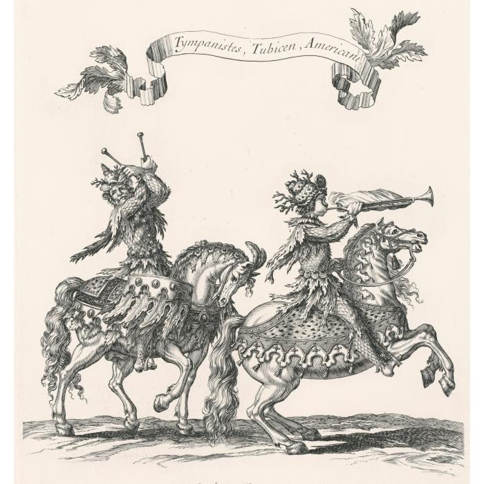 Cinquième quadrille : timbalier et trompette américains - Une estampe d’après François Chauveau
