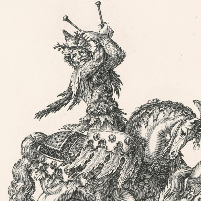 Cinquième quadrille : timbalier et trompette américains - Une estampe d’après François Chauveau