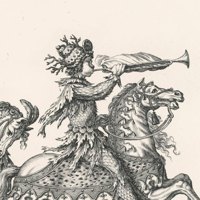 Cinquième quadrille : timbalier et trompette américains - Une estampe d’après François Chauveau