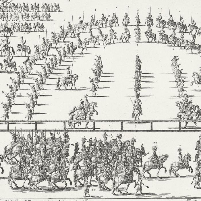 Parade of the five quadrilles in the arena - Une estampe d’après Israël Silvestre