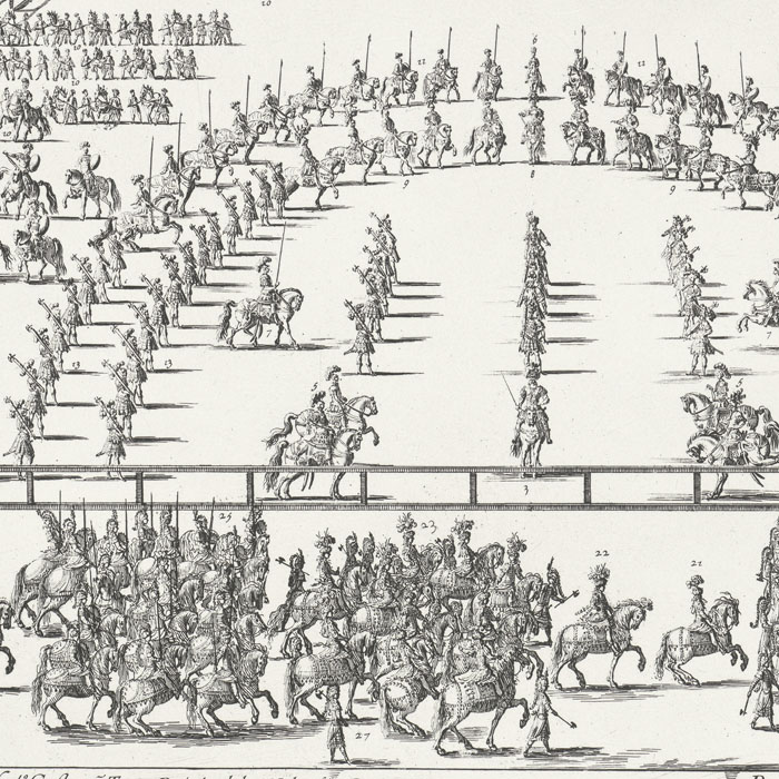 Parade of the five quadrilles in the arena - Une estampe d’après Israël Silvestre