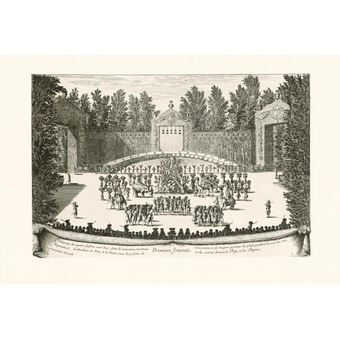 Fellowship of the Four Seasons, with concert performers and gift bearers, before the King and the Queen - Une estampe d’après Israël Silvestre