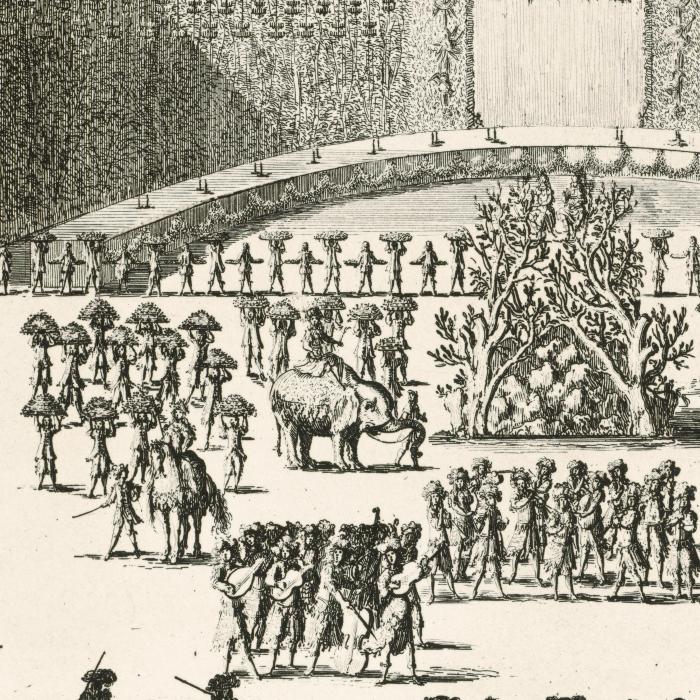 Fellowship of the Four Seasons, with concert performers and gift bearers, before the King and the Queen - Une estampe d’après Israël Silvestre