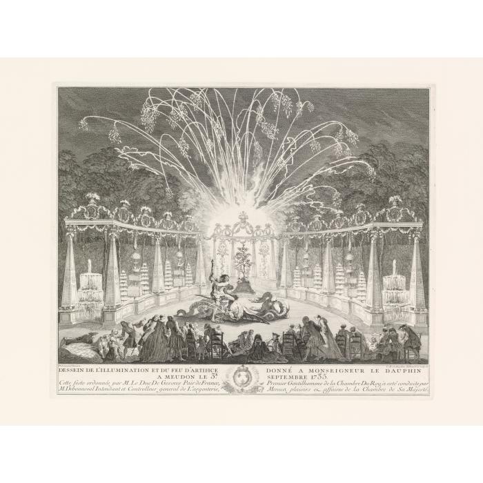 Illumination et feu d’artifice donné à monseigneur le Dauphin à Meudon - Une estampe d’après Michel de Bonneval