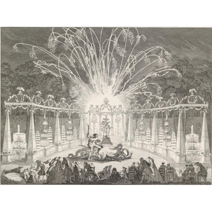Illumination et feu d’artifice donné à monseigneur le Dauphin à Meudon - Une estampe d’après Michel de Bonneval