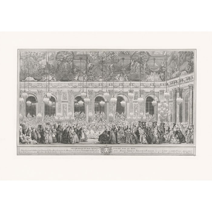 Décoration du bal masqué donné par le roi dans la grande galerie du château de Versailles - Une estampe d’après Charles-Nicolas Cochin le Fils