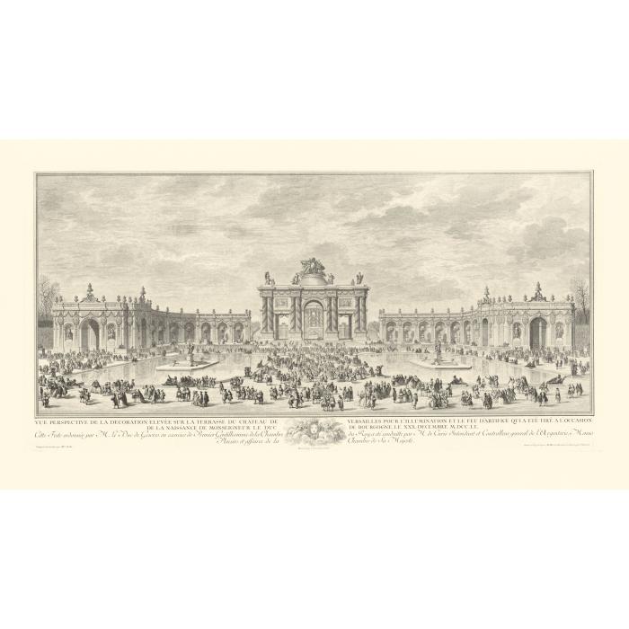Décoration de la terrasse du château de Versailles à l’occasion de la naissance du duc de Bourgogne (1741) - Une estampe d’après René-Michel Slodtz