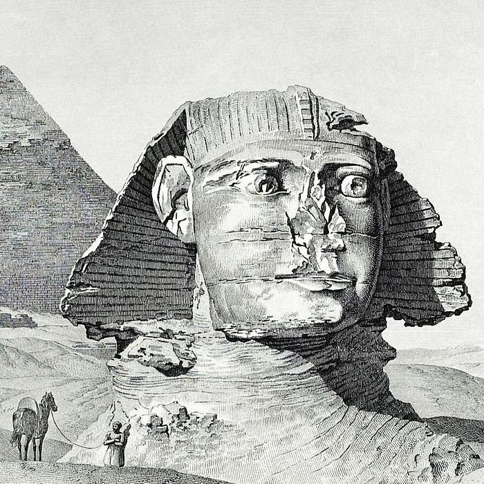 Pyramides de Memphis, vue de la galerie haute de la grande pyramide, prise du palier supérieur et du palier inférieur