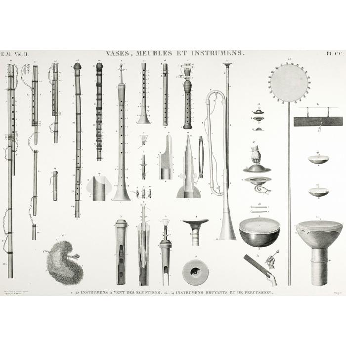 Instruments à vents des Egyptiens. Instruments bruyants et de percussion