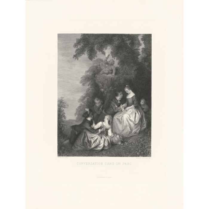 Amorous conversation in a park - Une estampe d’après Jean-Baptiste Pater
