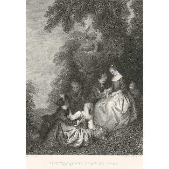 Amorous conversation in a park - Une estampe d’après Jean-Baptiste Pater