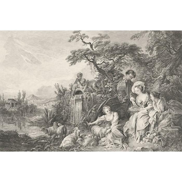 Les présents du berger ou le Nid - Une estampe d’après François Boucher