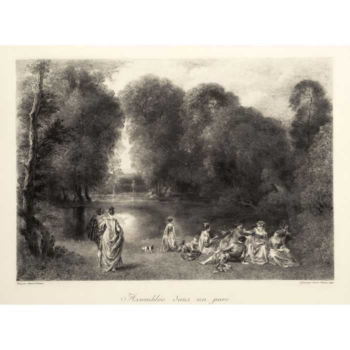 L’Assemblée dans un parc - Une estampe d’après Antoine Watteau