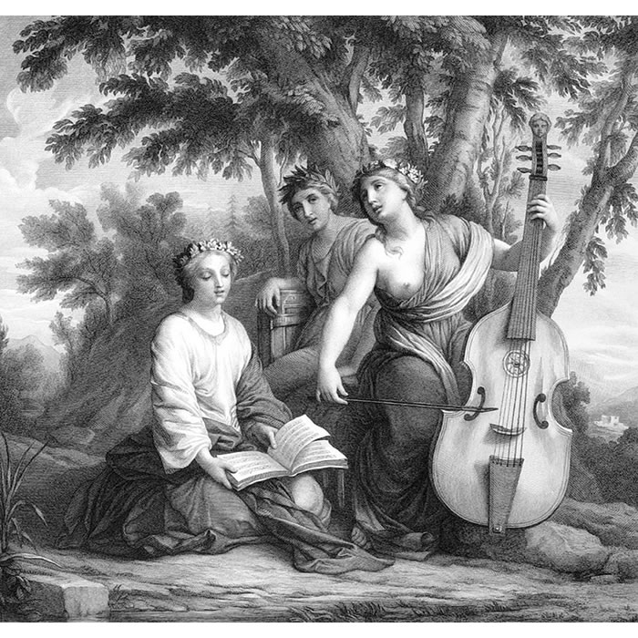 Les muses Melpomène, Erato et Polymnie - Une estampe d’après Eustache Le Sueur