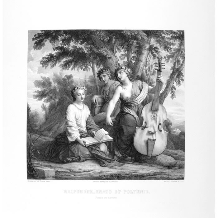 Les muses Melpomène, Erato et Polymnie - Une estampe d’après Eustache Le Sueur