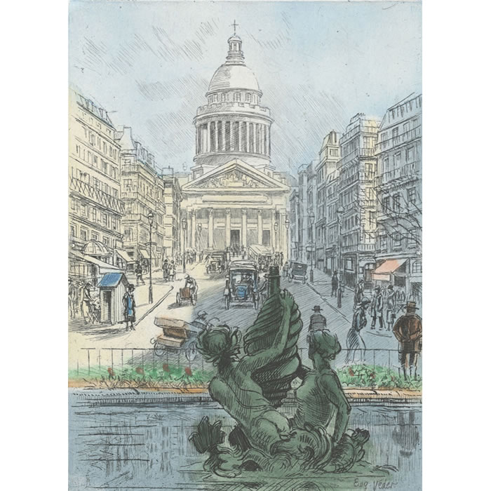 Le Panthéon et la rue Soufflot - Une estampe d’après Eugène Véder