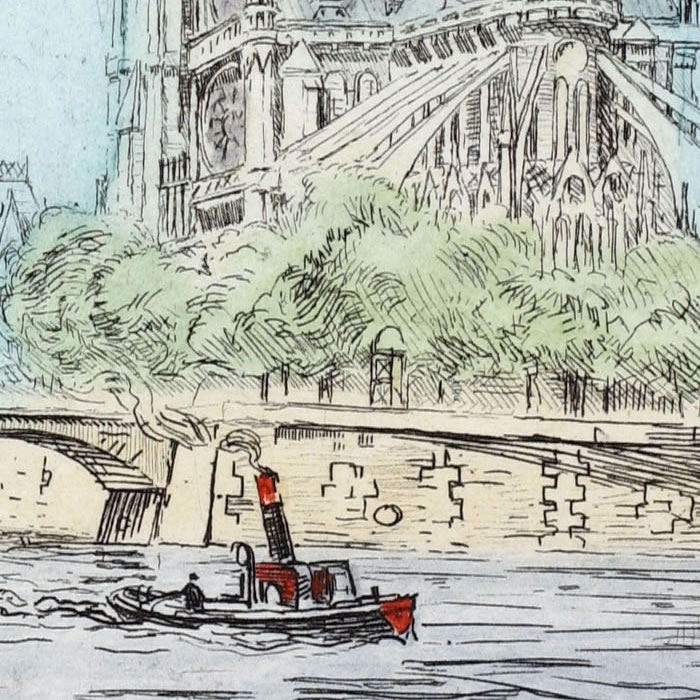 L’abside de Notre-Dame et le pont de la Tournelle - Une estampe d’après Eugène Véder