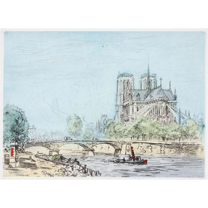 L’abside de Notre-Dame et le pont de la Tournelle - Une estampe d’après Eugène Véder