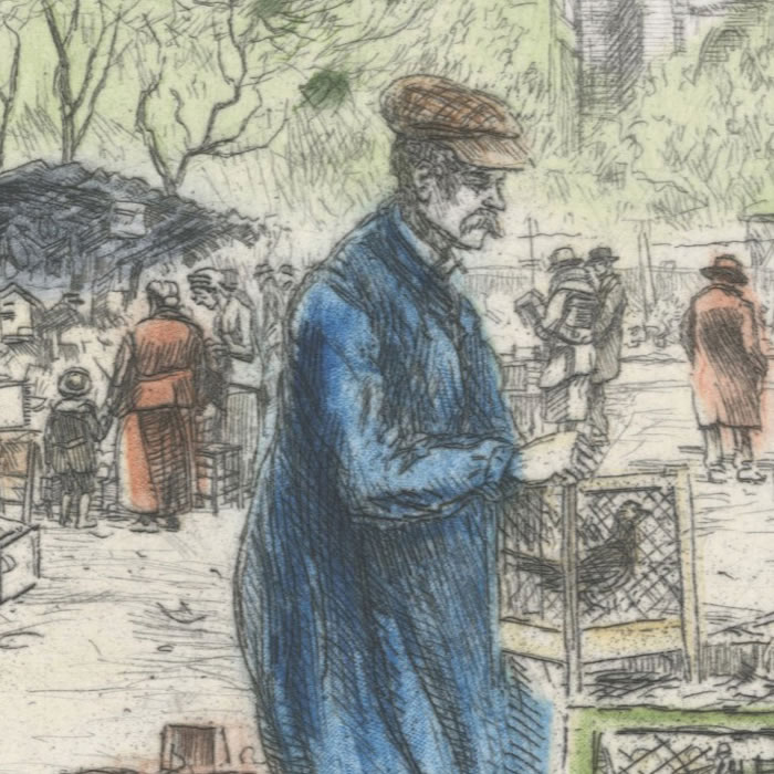 Le marché aux oiseaux et la tour Saint-Jacques - Une estampe d’après Eugène Véder