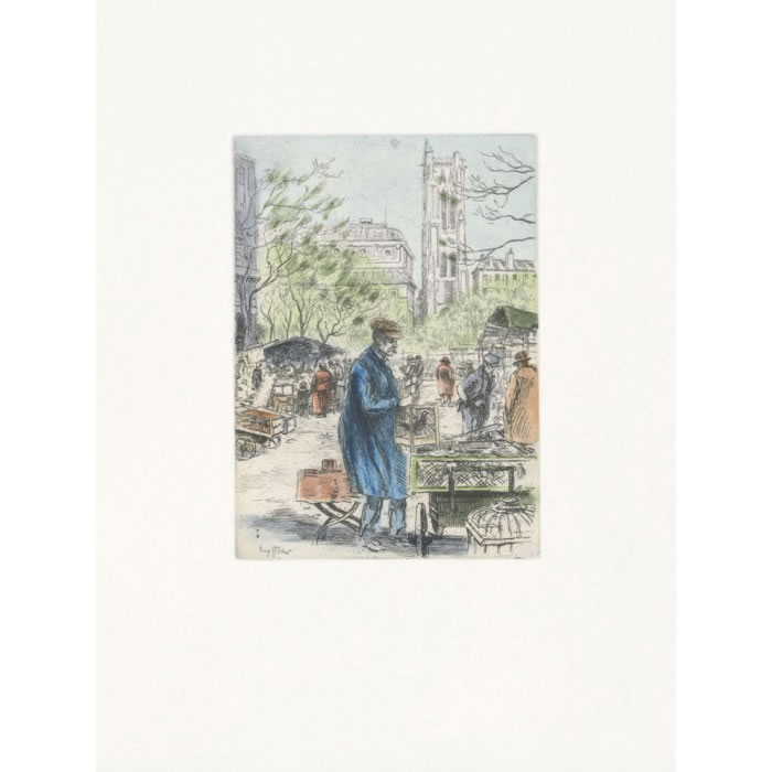 Le marché aux oiseaux et la tour Saint-Jacques - Une estampe d’après Eugène Véder