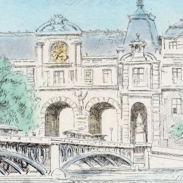 Le pont du Carrousel et le Louvre - Une estampe d’après Eugène Véder