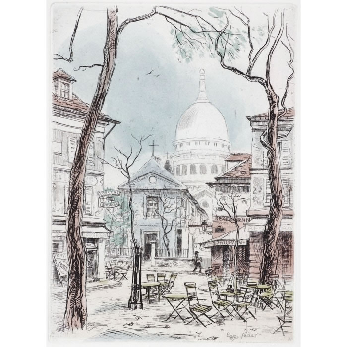 La place du Tertre - Une estampe d’après Eugène Véder