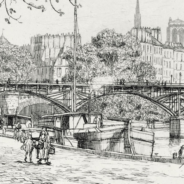 Le pont des Arts et la Cité à Paris - Une estampe d’après Caroline Armington