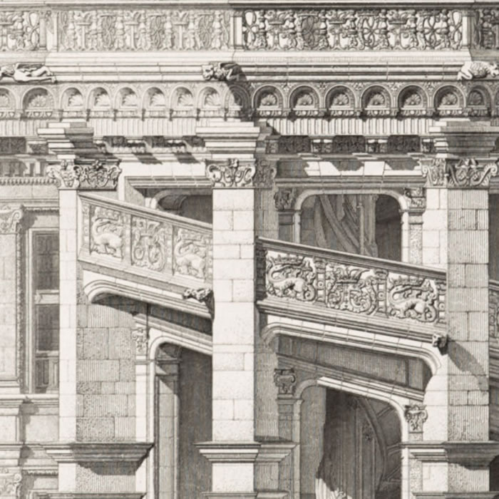 Staircase of Francis I wing (Château de Blois) - Une estampe d’après Félix Duban