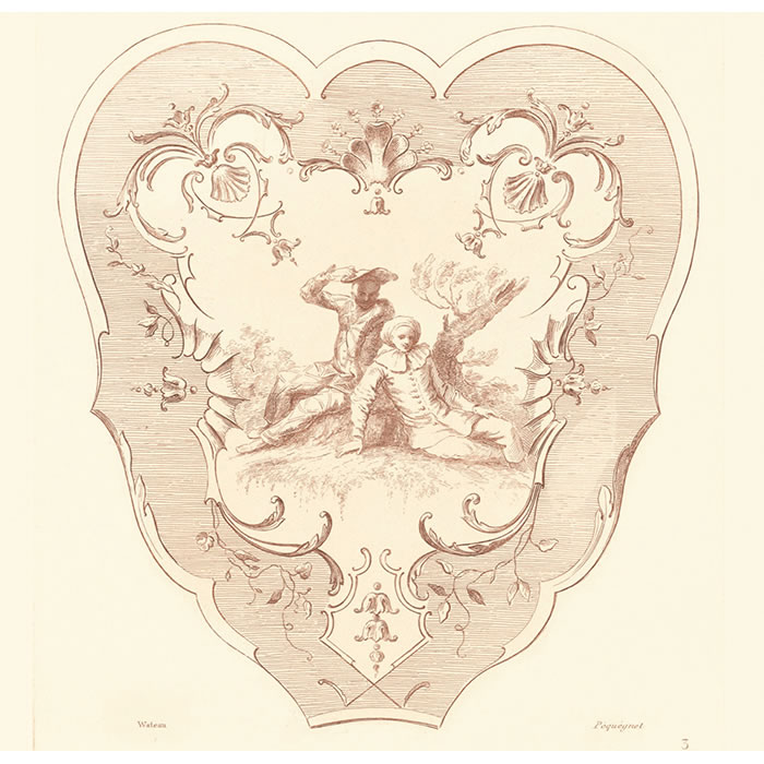 Ecran, époque Louis XV - Une estampe d’après Antoine Watteau