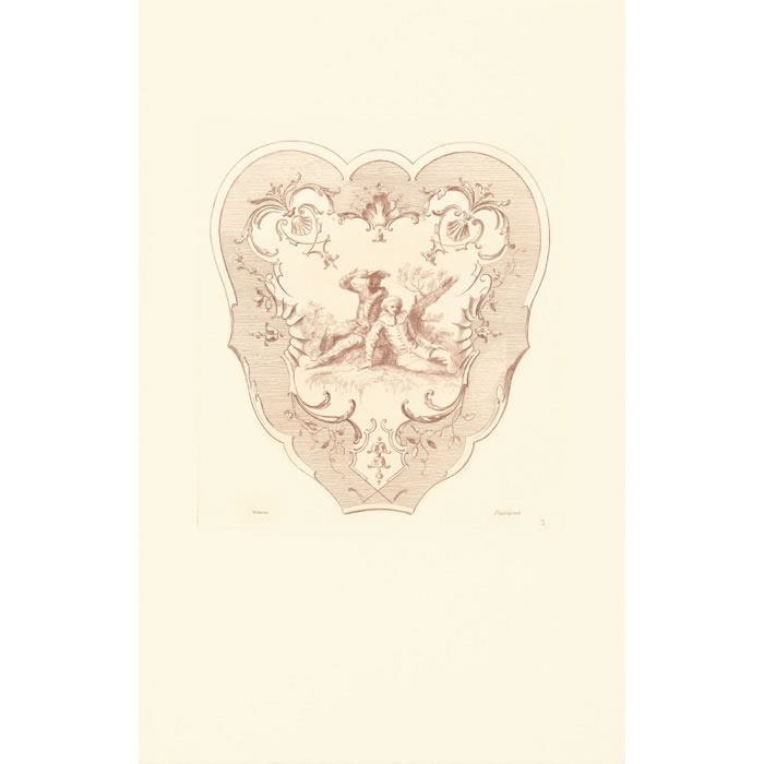 Ecran, époque Louis XV - Une estampe d’après Antoine Watteau