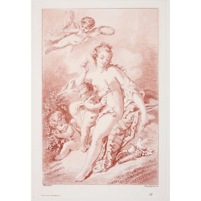 Panneau, figure, époque Louis XV - Une estampe d’après François Boucher