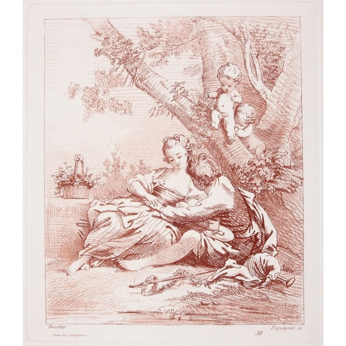 Scène champêtre - Une estampe d’après François Boucher