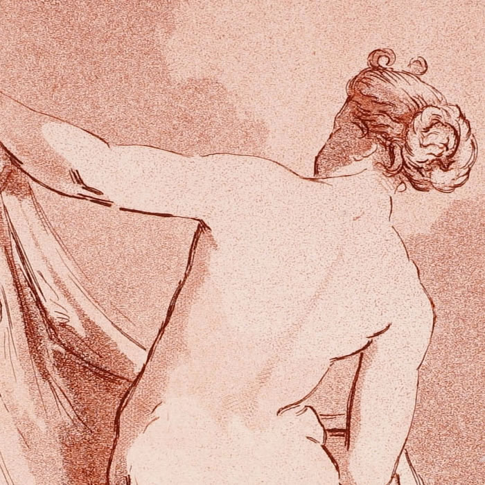 Femme nue debout tenant une draperie - Une estampe d’après Raymond Lafage