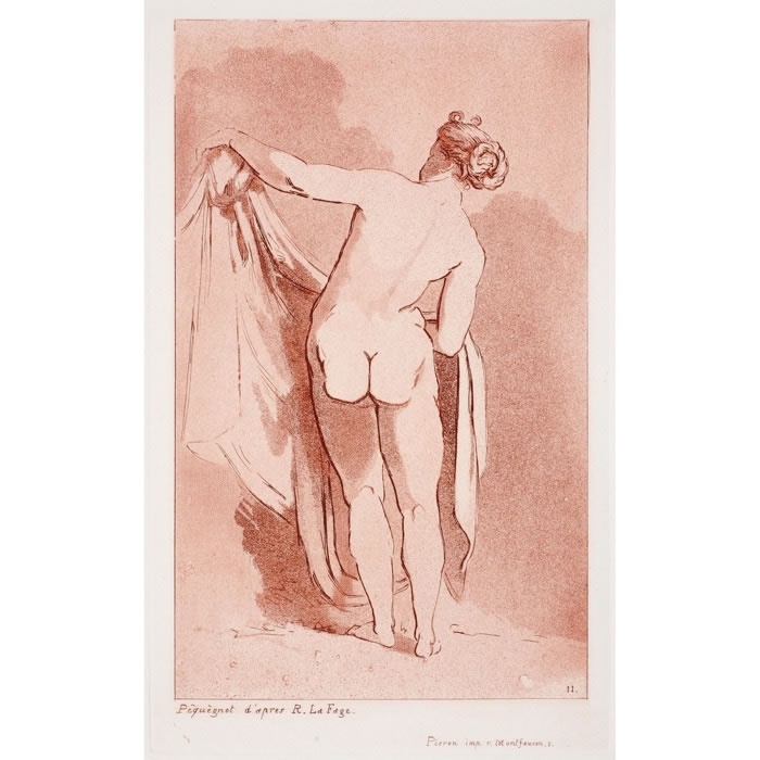 Femme nue debout tenant une draperie - Une estampe d’après Raymond Lafage