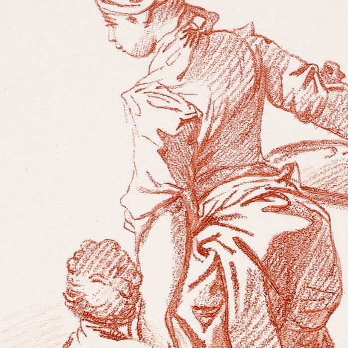 Femme tenant un enfant par la main - Une estampe d’après François Boucher