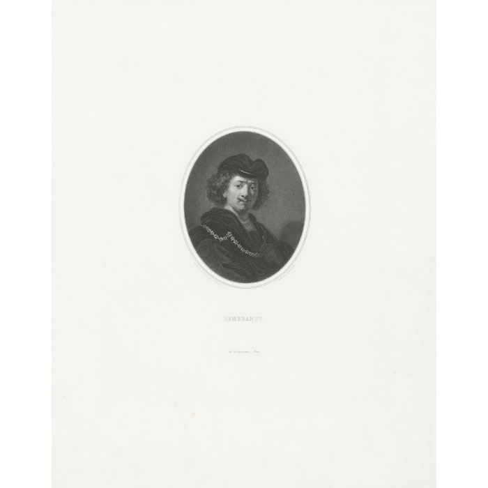 Portrait of Rembrandt with a hat and golden chain - Une estampe d’après  Rembrandt van Rijn
