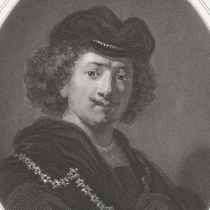 Portrait of Rembrandt with a hat and golden chain - Une estampe d’après  Rembrandt van Rijn