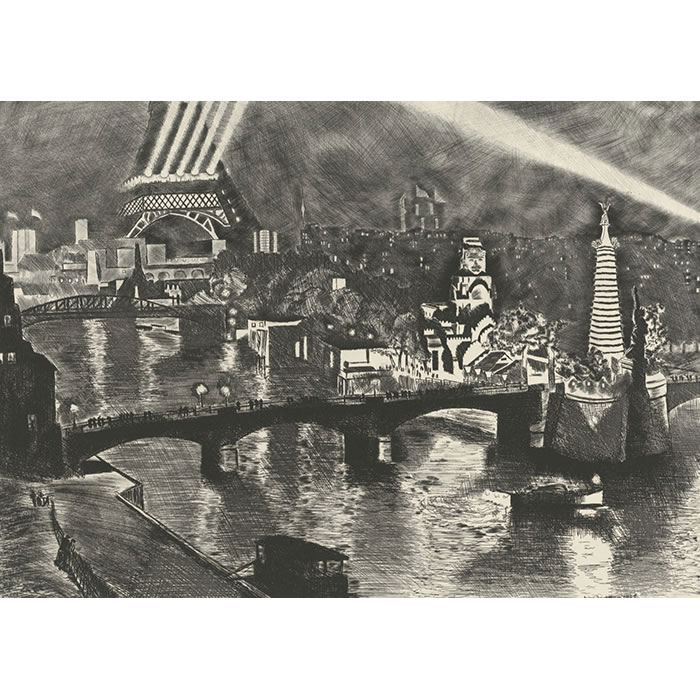 L’Ile aux Cygnes (exposition 1937) - Une estampe d’après André Jacquemin