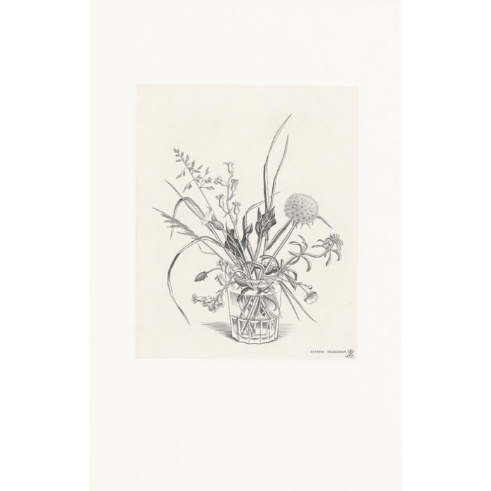 Fleurs des champs dans un verre. Printemps - Une estampe d’après Kiyoshi Hasegawa