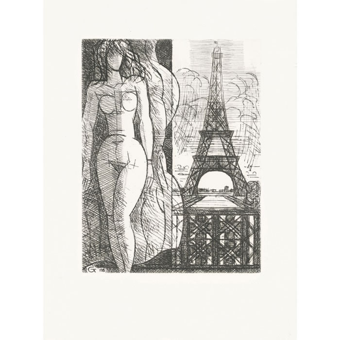 Nude and the Eiffel Tower (1952) - Une estampe d’après Marcel Gromaire