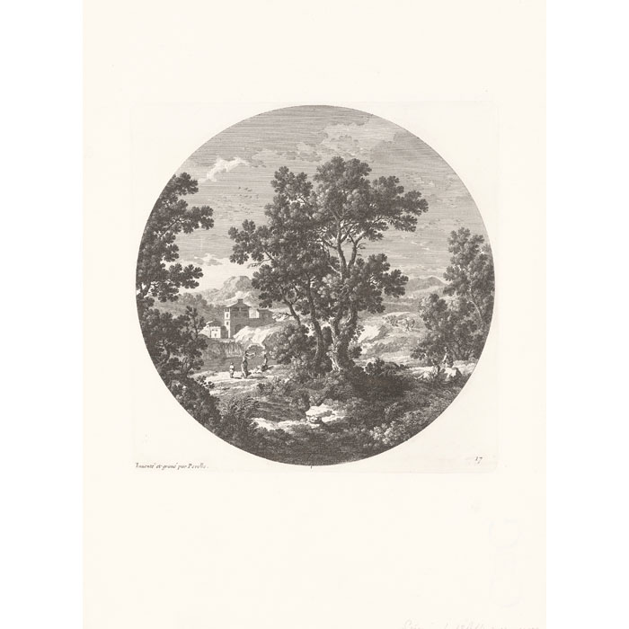 Paysage aux trois arbres avec fabrique - Une estampe d’après Gabriel Pérelle